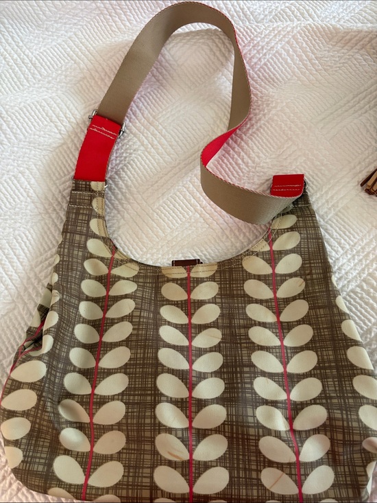 Orla Kiely Handbags - Orla Kiely Brown and Cream Stem-Print Hobo with Red Trim